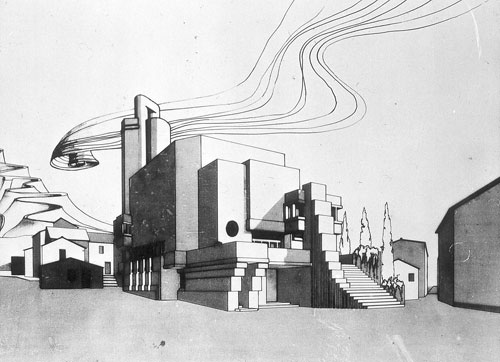 Nicola Pagliara, progetto per la chiesa dellAnnunziata a Colobraro, veduta prospettica, 1968 (studio Pagliara)