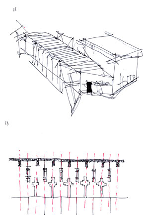 Schema del rapporto tra le stazioni della Via della Salvezza e ritmo delle travate della navata (Studio Quintelli)