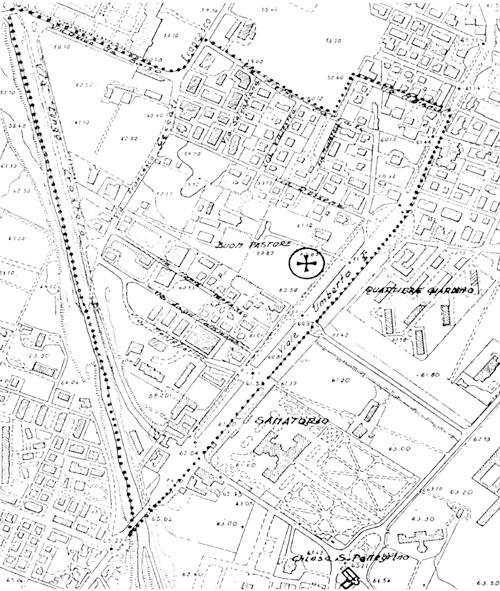 Stralcio cartografico del territorio parrocchiale nel 1969 (da Parrocchia 1994)