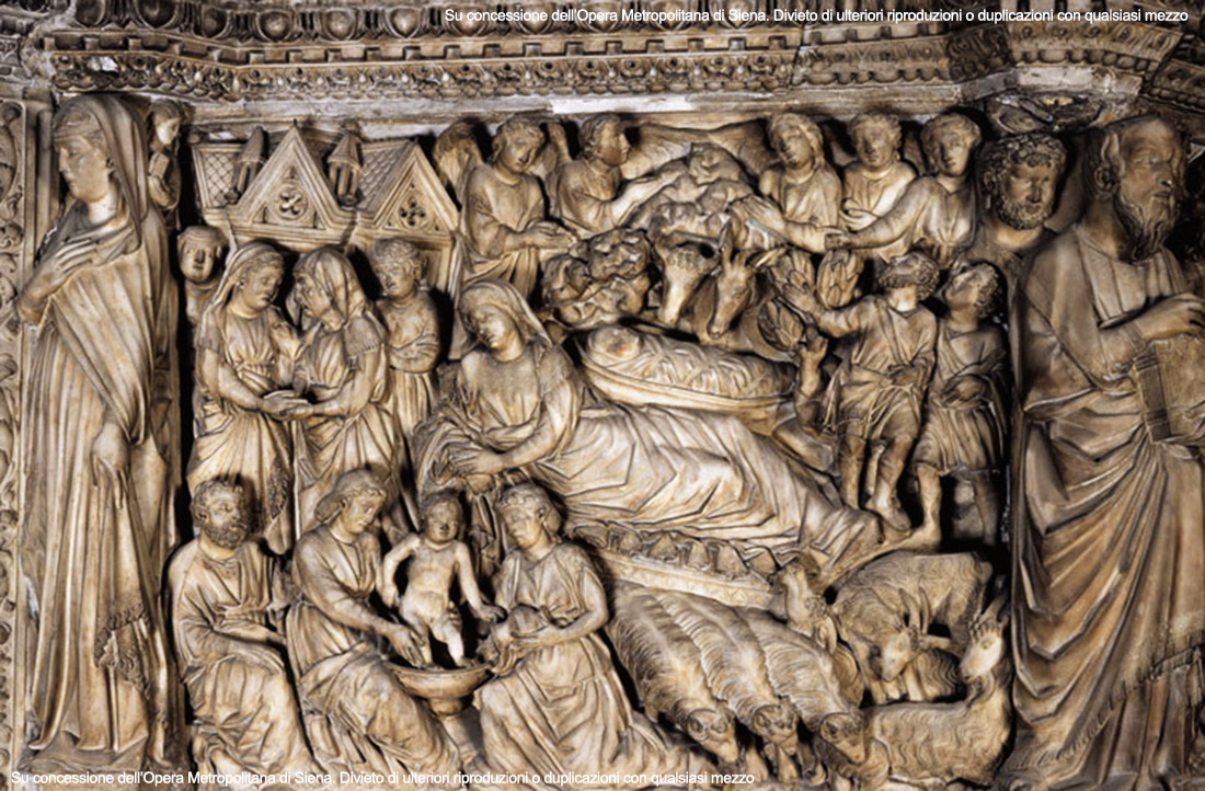 Nicola Pisano, Natività, 1265-68, Pulpito del Duomo di Siena.