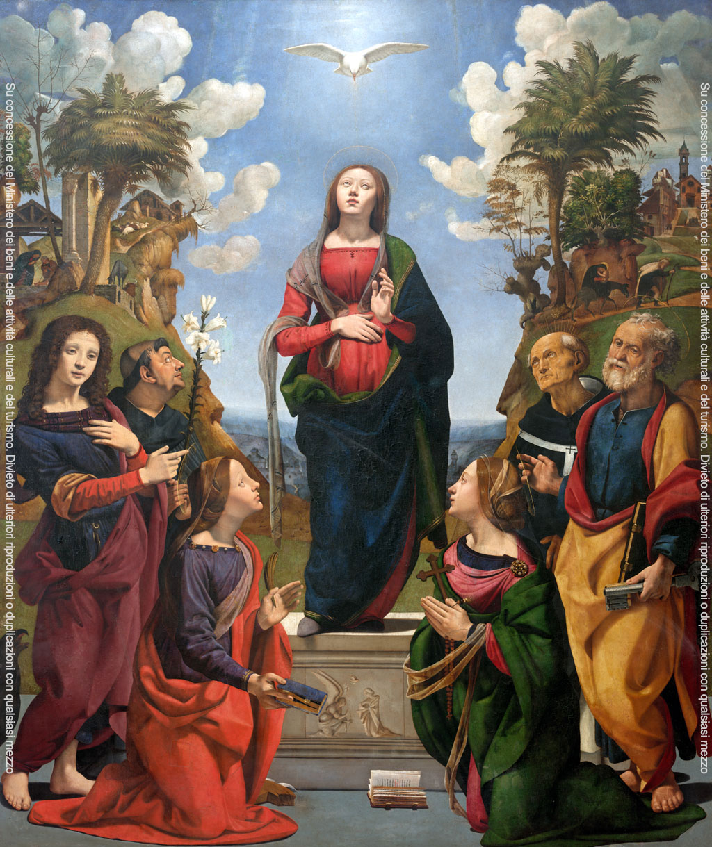 Piero di Cosimo, Immacolata concezione con i Santi Caterina, Margherita e Giovanni, 1503, Galleria degli Uffizi, Firenze.